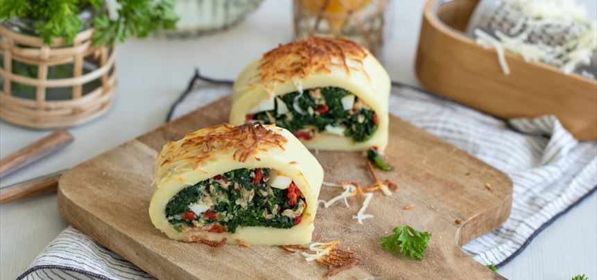 Imagen de Pastel de puré de patatas con espinacas y atún