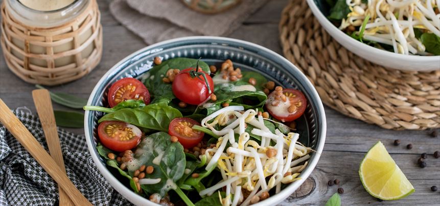 Imagen de Ensalada de lentejas y soja con salsa de yogur